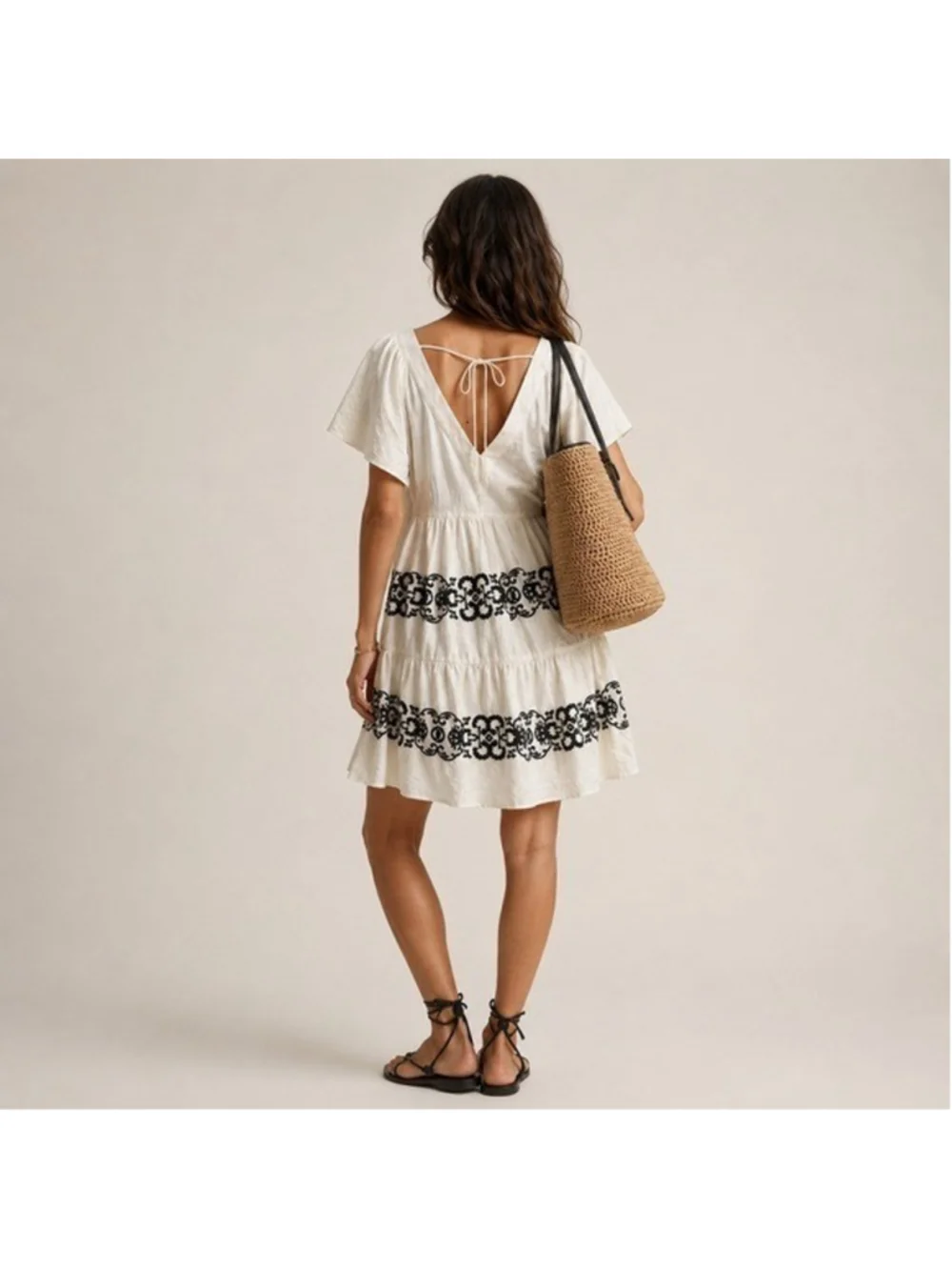 Old Navy Ivory Embroidered Flutter Sleeve Mini Dress Sz L Tall